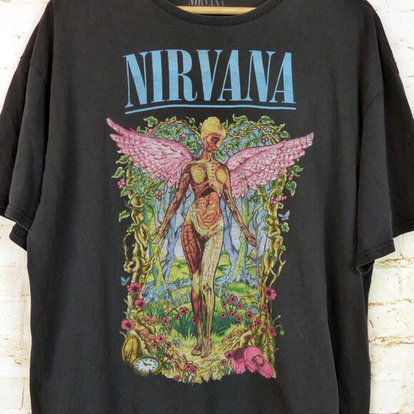 Nirvana T-Shirt In Utero Album Men XL Black Colorful Angel Rock Band Grunge - Picture 6 of 11